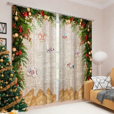 Портьера из сатена 2 шт. 145x260 см. Фотошторы «Новогоднее волшебство«