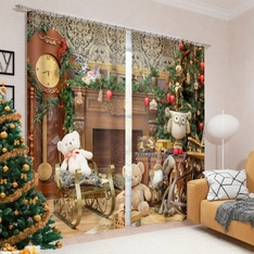 Портьера из сатена 2 шт. 145x260 см. Фотошторы «Любимое рождество«