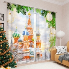 Портьера из сатена 2 шт. 145x260 см. Фотошторы «5 минут до праздника«